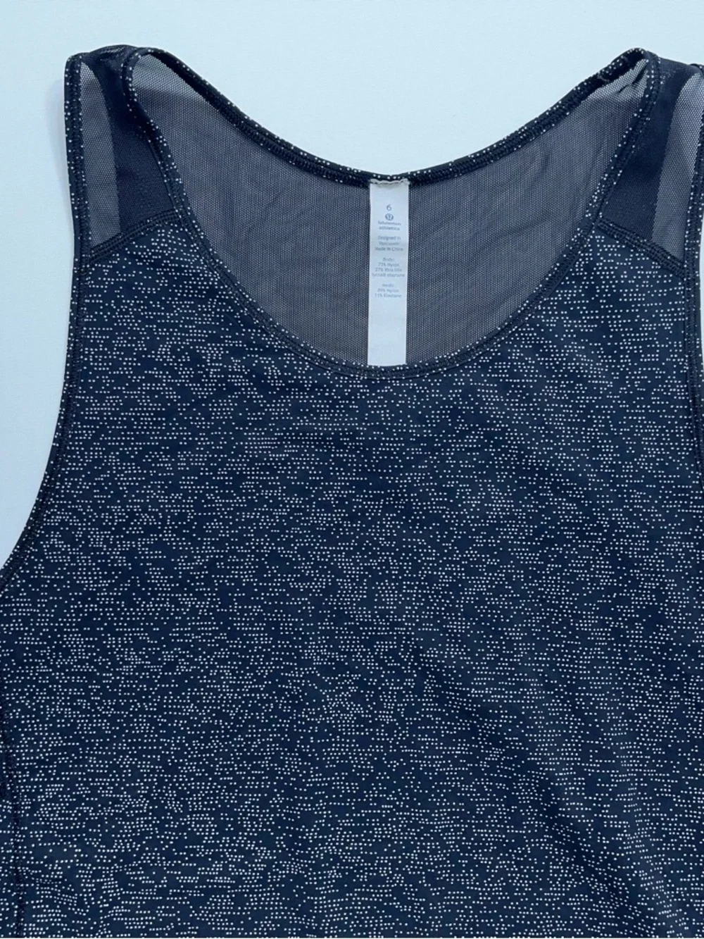 Lululemon Tank Top Womens Size 6 Black White Dots Mesh Trim Nylon Spandex